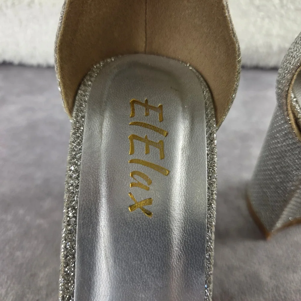 ElElax Womens Silver Glitter Block Heel Ankle Strap Sandals 6.5B(M)